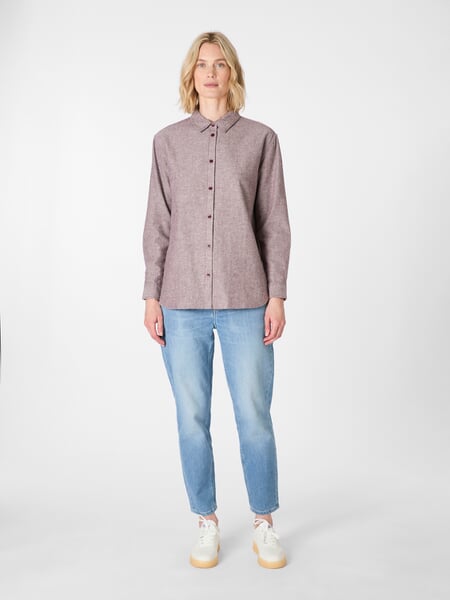 Women’s Marled Flannel Blouse Wine red, presented on a model