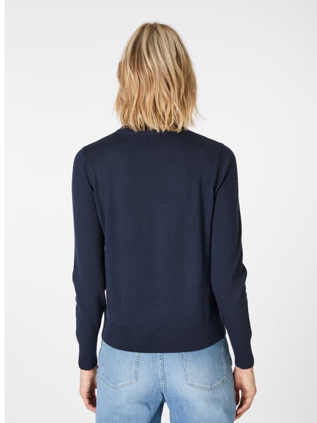 Dames Trui Merino Wol Donkerblauw, gepresenteerd op een model