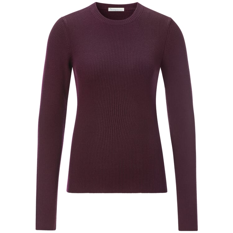 Damen-Rippenshirt Merinowolle, Weinrot