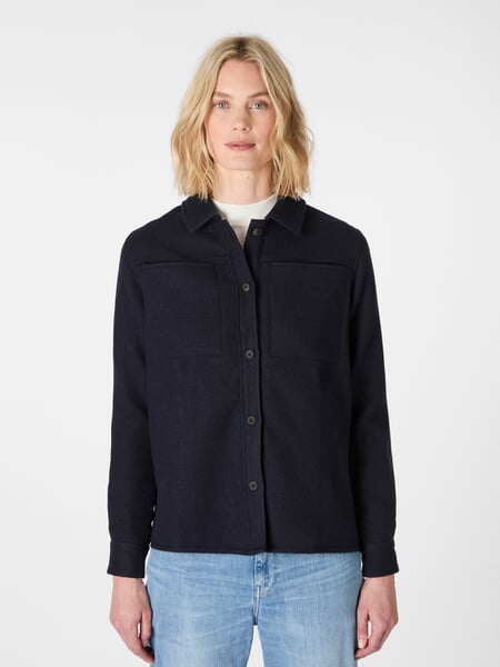 Women's Wool Shirt Jacket Dark blue, presented on a model