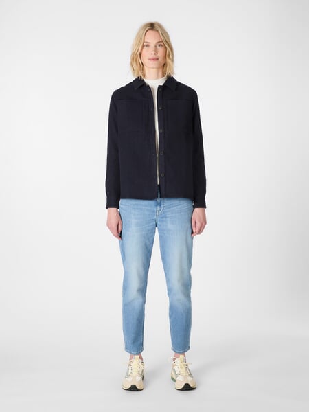 Women's Wool Shirt Jacket Dark blue, presented on a model