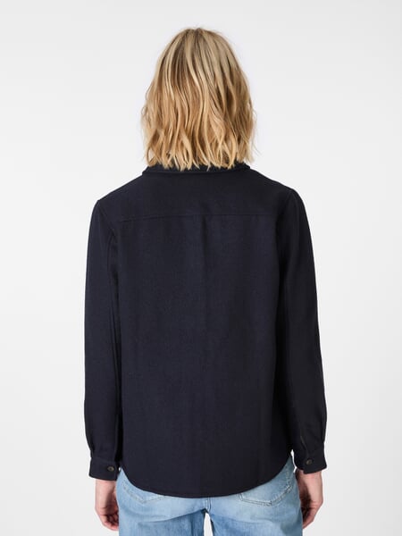 Women's Wool Shirt Jacket Dark blue, presented on a model