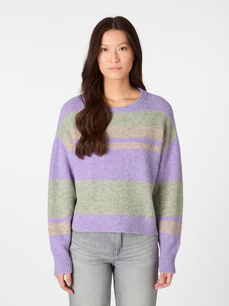 Dames-gebreide truien lila-groen"., gepresenteerd op een model