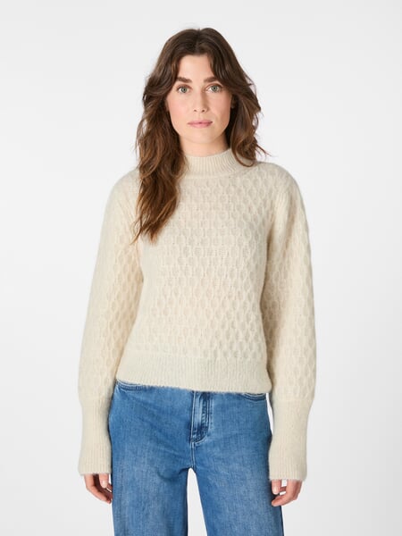 Women’s Alpaca Knit Sweater Natural white, presented on a model