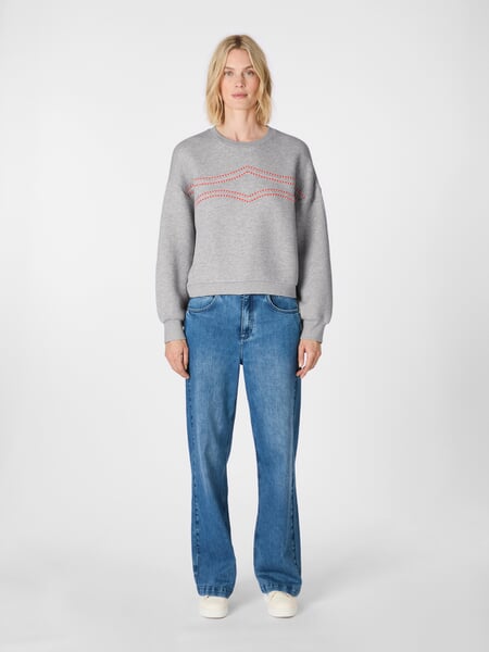 Sweat-shirt pour femme avec broderie Gris clair, présenté sur un modèle