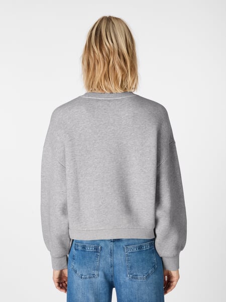 Damesweatshirt med broderi Lysegrå, præsenteret på en model