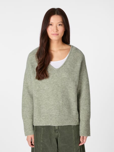 Jersey de punto para mujer con cuello en V Verde claro, Tragebild