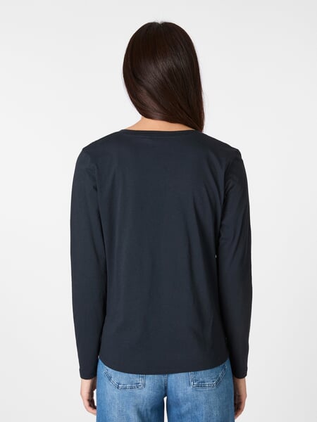 Damen-Longsleeve V-Ausschnitt Navy, Tragebild