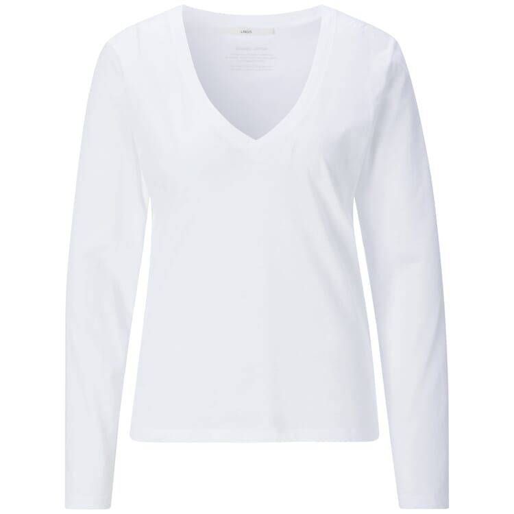 Langærmet V-hals til damer, Hvid