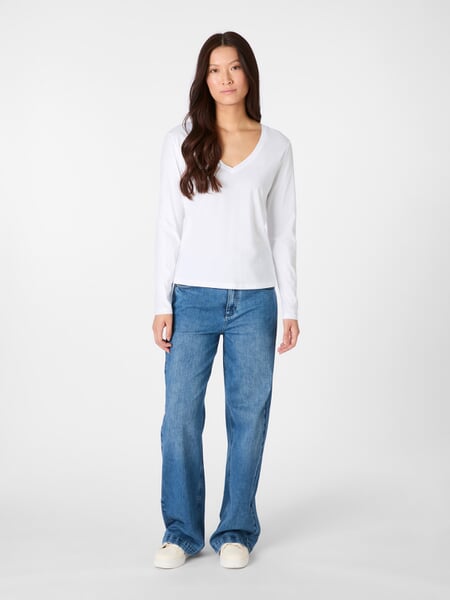 Damen-Longsleeve V-Ausschnitt Weiß, Tragebild