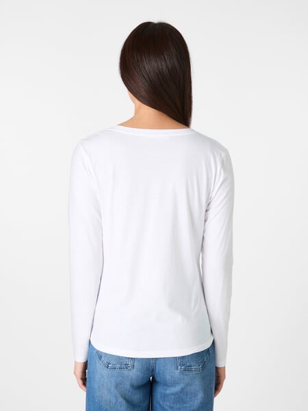 Damen-Longsleeve V-Ausschnitt Weiß, Tragebild