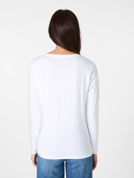 Dames-longsleeve met ronde hals Wit, gepresenteerd op een model