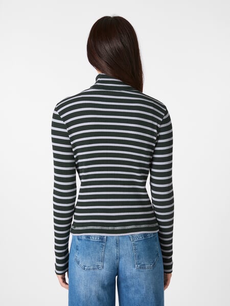 Damen-Rollkragenshirt gestreift Grün, Tragebild