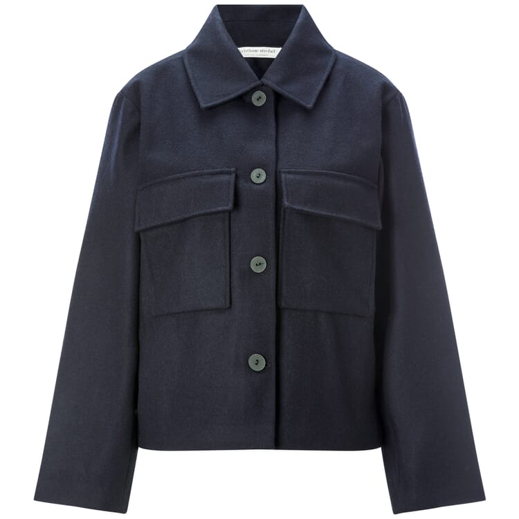 Veste chemise en laine pour femme, Bleu foncé