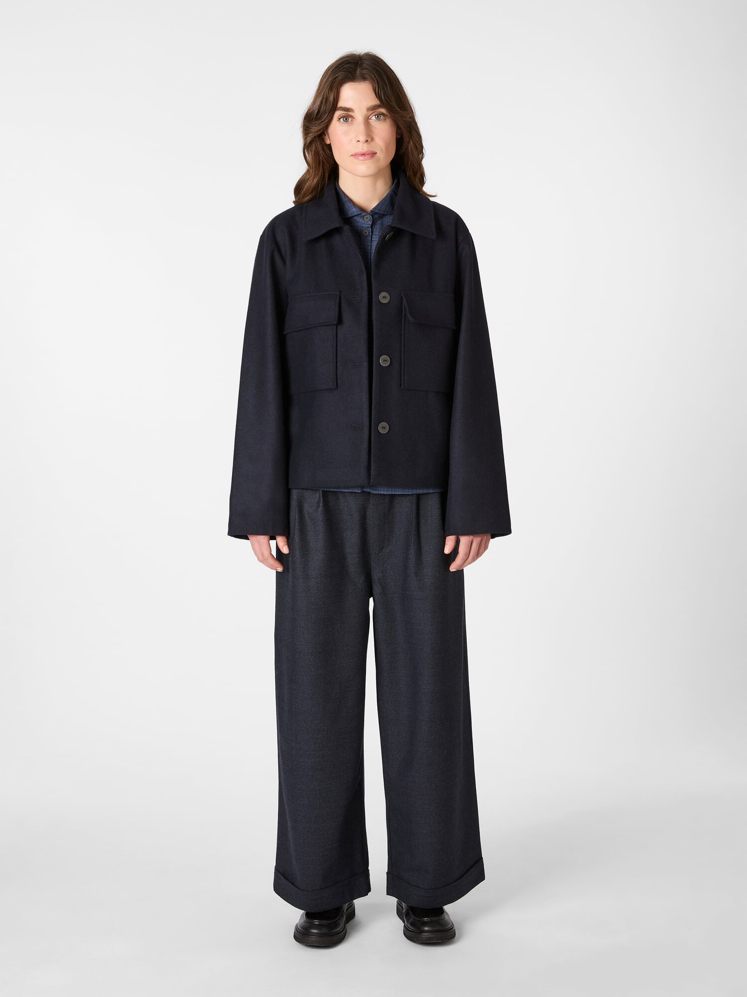 Ladies' wool shirt jacket, Dark blue | Manufactum