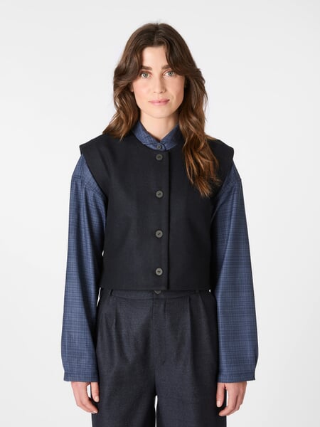 Gilet en laine pour femme Bleu foncé, présenté sur un modèle