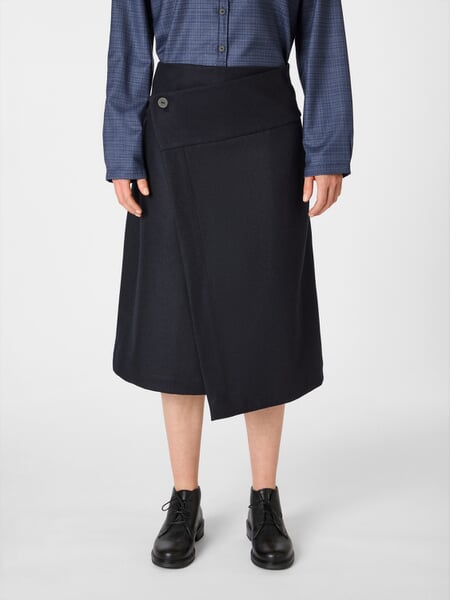 Women's Wool Wrap Skirt Dark blue, presented on a model