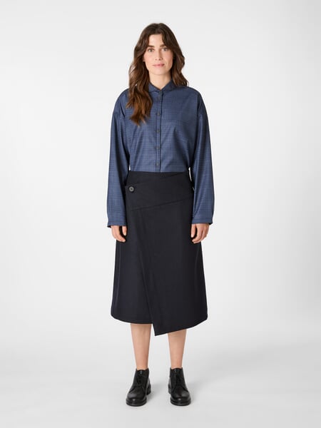 Women's Wool Wrap Skirt Dark blue, presented on a model