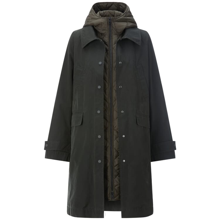 Trenchcoat til damer 2i1 med vest, Oliven