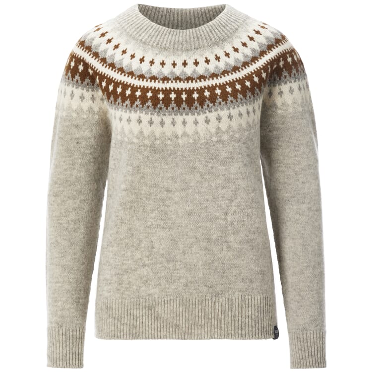 Ladies round neck sweater, Gray-caramel