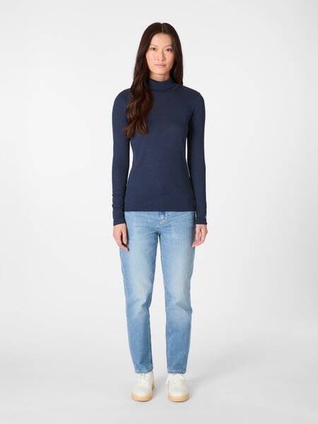 Damen-Longsleeve meliert Dunkelblau, Tragebild