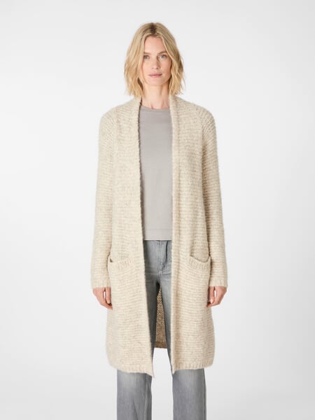 Damen-Strickjacke lang Ecru, Tragebild