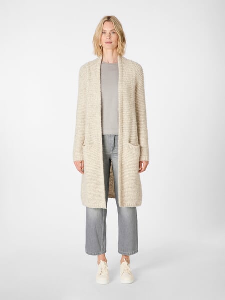 Damen-Strickjacke lang Ecru, Tragebild