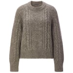 Damen-Zopfstrickpullover Alpaka Taupe
