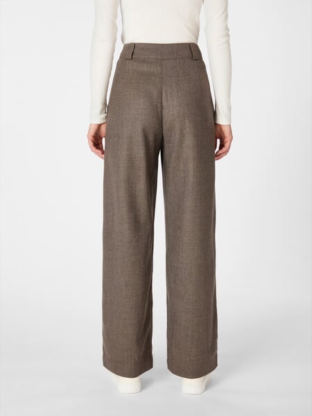 Pantalon pour femme en laine vierge Marron chiné, présenté sur un modèle