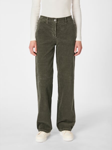 Pantalon en velours côtelé pour femme, coupe large Olive, présenté sur un modèle