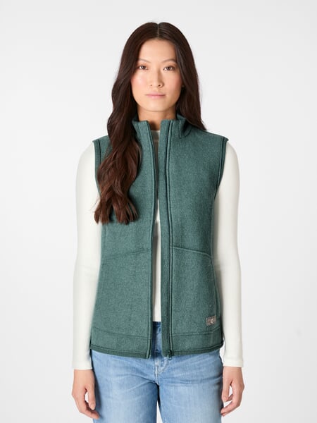 Ladies' virgin wool vest Mint green, presented on a model