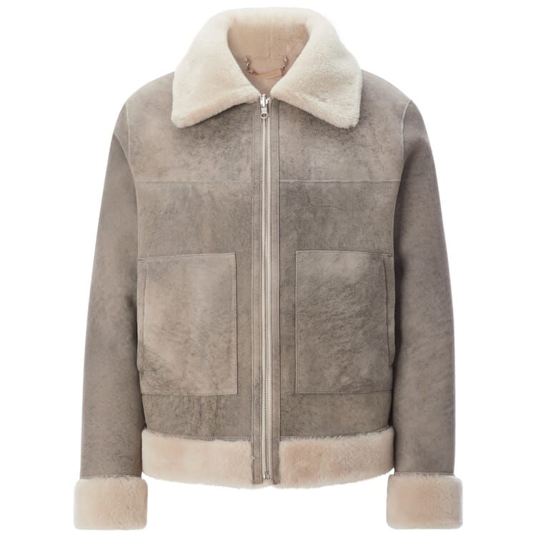 Veste réversible en peau d'agneau pour femme, Gris clair