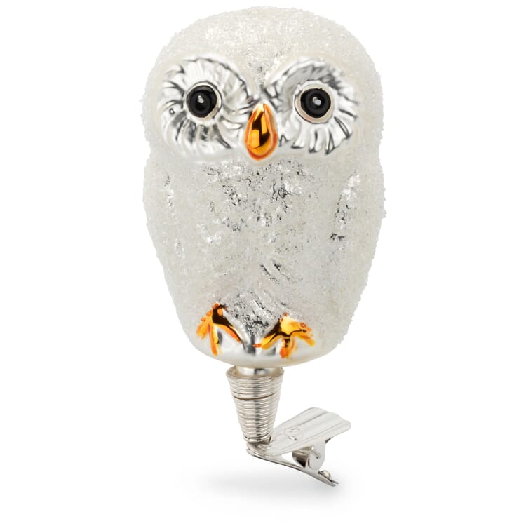 Hibou des neiges en verre de Lauscha traditionnel