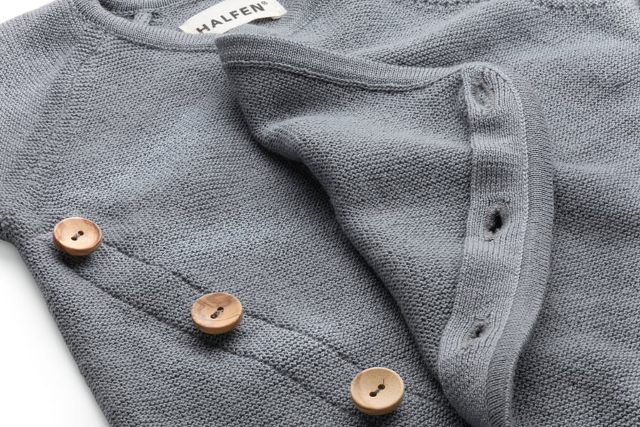 Grenouillère pour bébé en laine mérinos Bleu fumé, vue détaillée