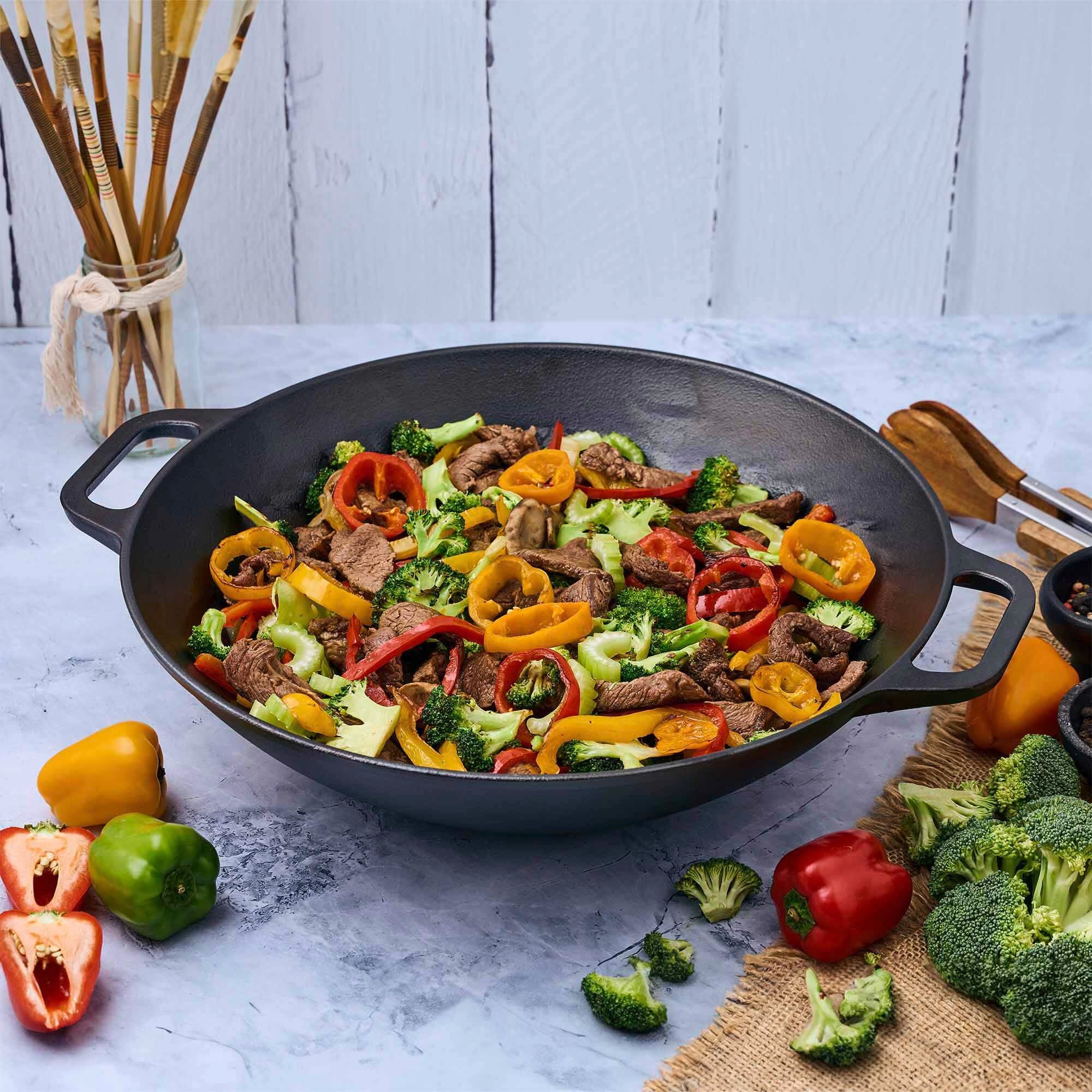 Wok En Fonte Polyvalent Pour Gaz, Electrique Et Induction