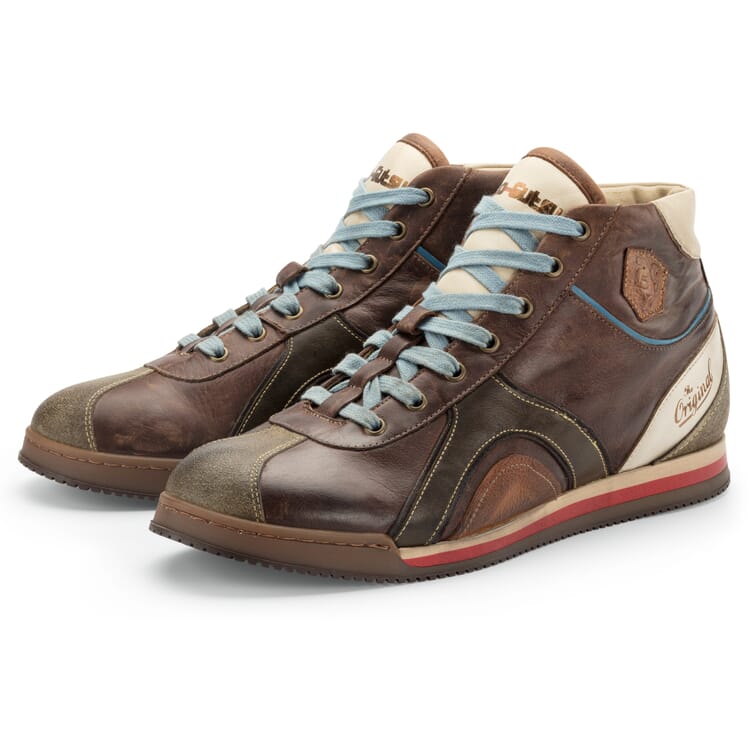 Baskets en cuir pour hommes Scudo hautes, Marron-olive