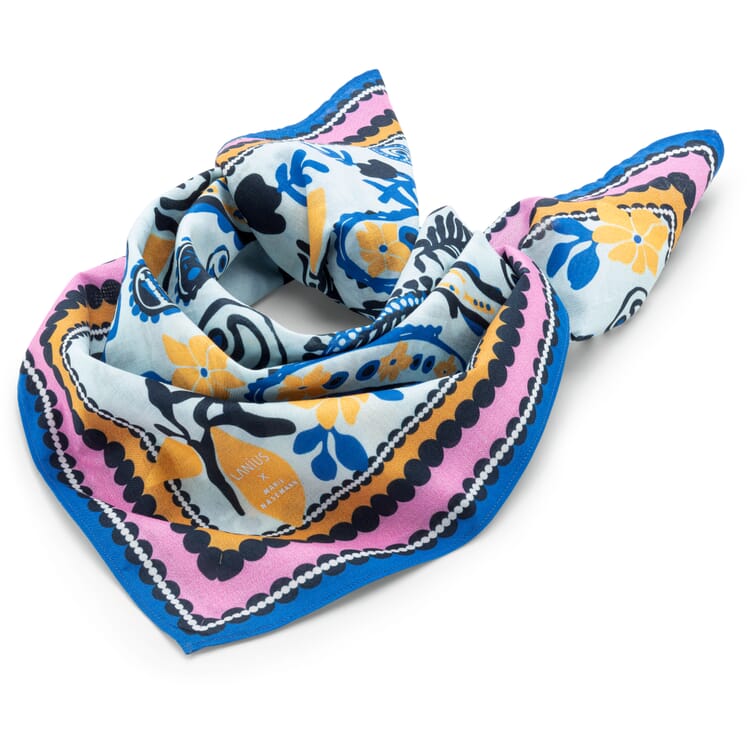 Unisex scarf paisley pattern, blue-pink