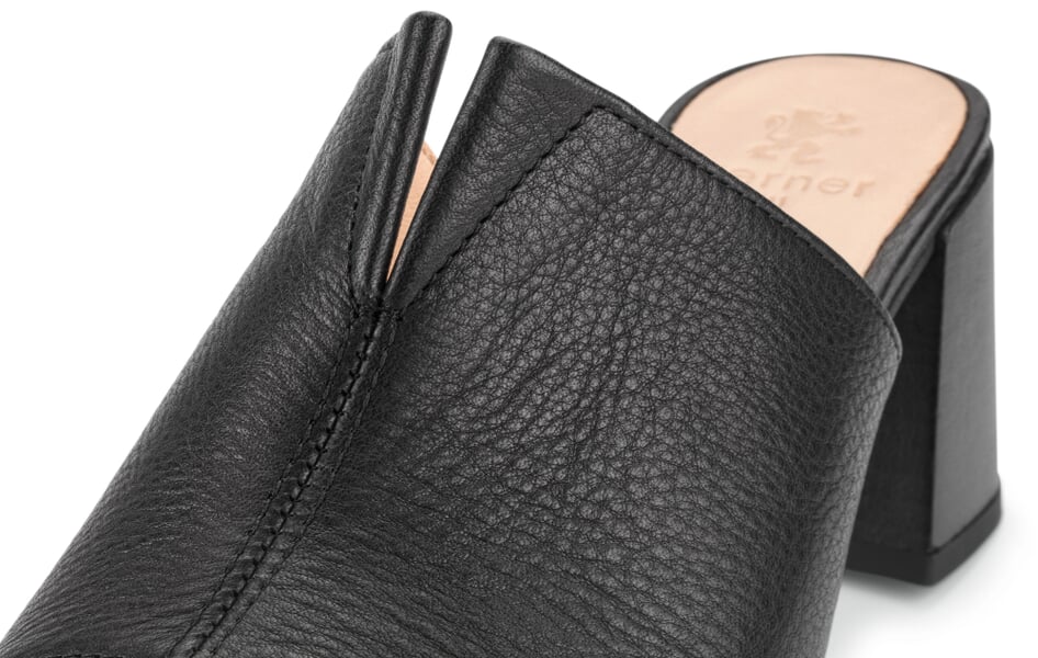 Women’s Heeled Mules Black, close-up