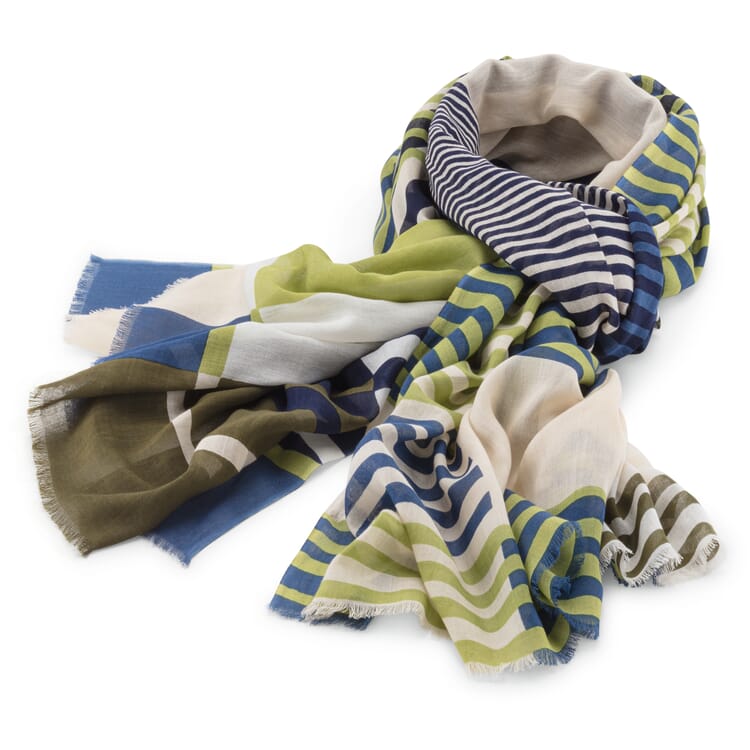 Stribet dametørklæde, blå-grøn