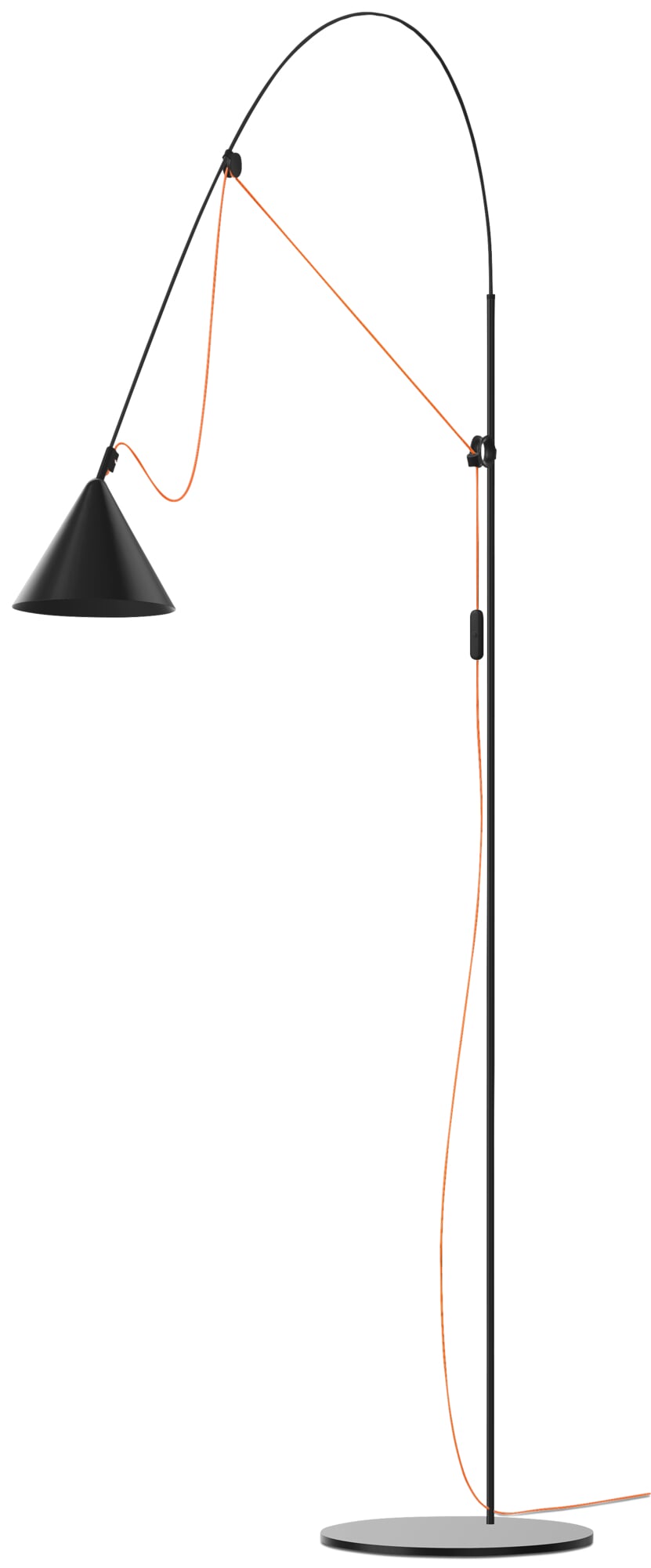 Ayno L 2.0 Floor Lamp, Black, Cable: Neon orange | Manufactum