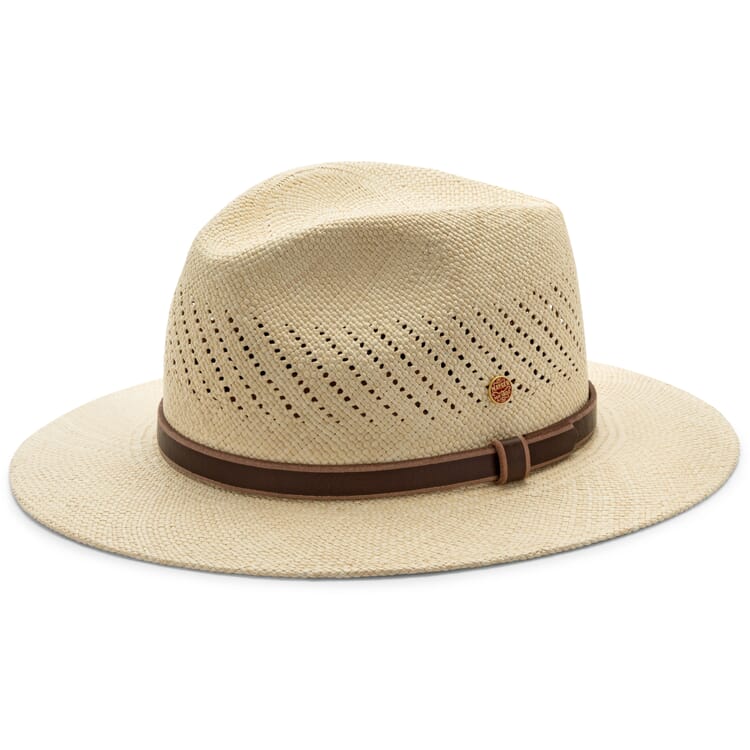 Sombrero panamá de hombre con banda de cuero, Natural