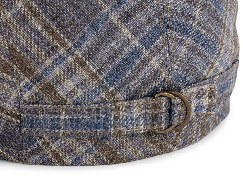 Herren-Leinenmütze kariert Blau-Braun, Detailsicht
