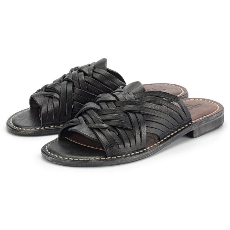 Women’s Braided Leather Sandals, Black