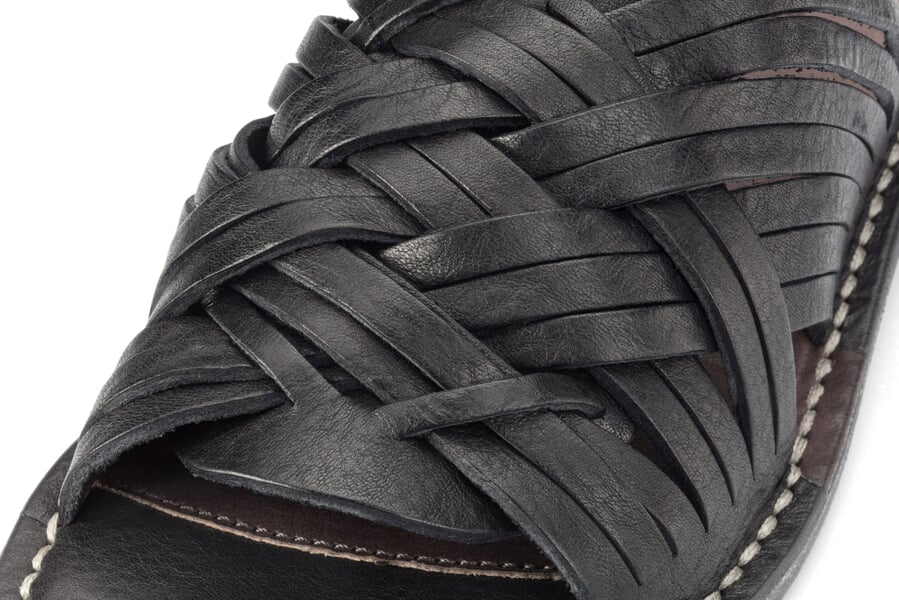 Women’s Braided Leather Sandals Black, close-up
