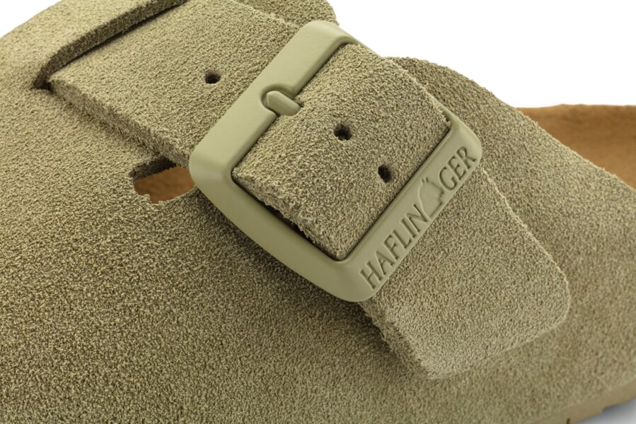 Unisex-Raulederpantoffel Hellgrün, Detailsicht