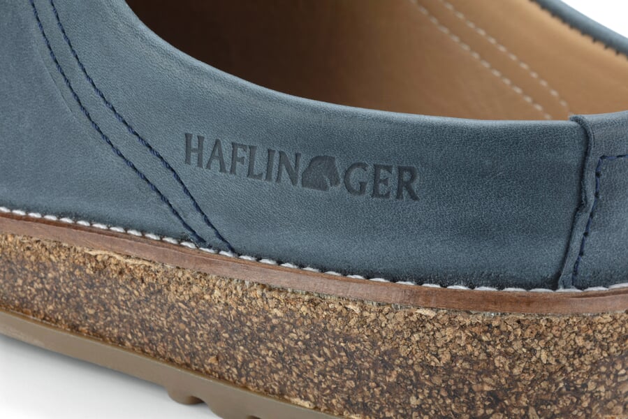 Unisex-Lederpantoffel Denimblau, Detailsicht