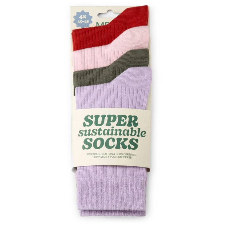 Chaussettes à côtes unisexes pack de 4, Multicolore