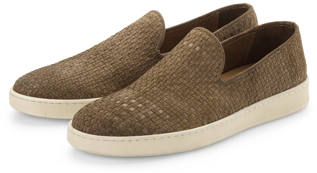 Herren-Slipper geflochten Olivbraun