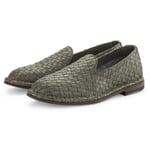 Damen-Lederslipper geflochten Oliv