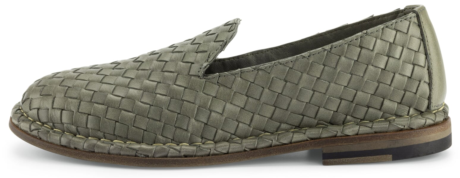 Flettede læderslippers til kvinder Oliven